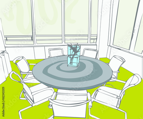 Illustration of interior of conference room at office