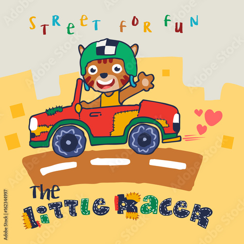 little racer. cute bear. vector cartoon illustration