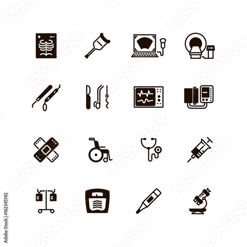 Medical devices and equipment vector icons