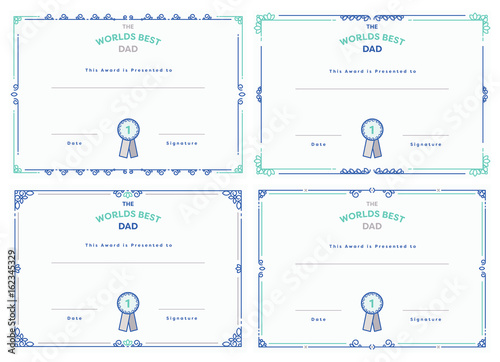 Vector icon set of best dad certificate