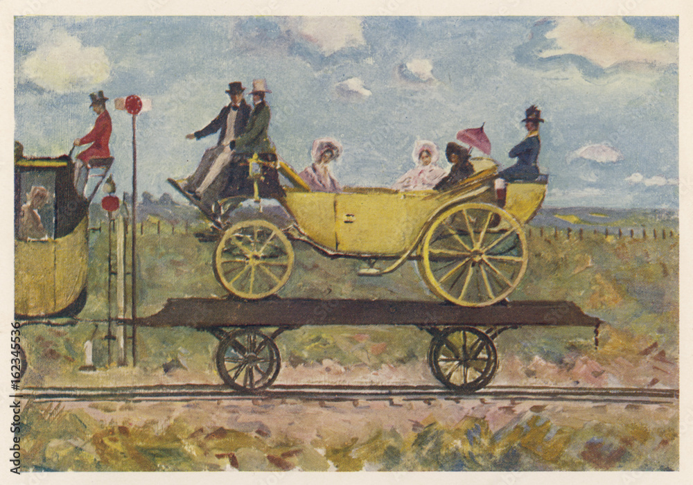 Fototapeta premium Carriage on Rail Wagon. Date: 1830s