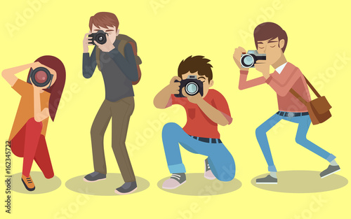 Colletion of four isolated Photographer characters vector