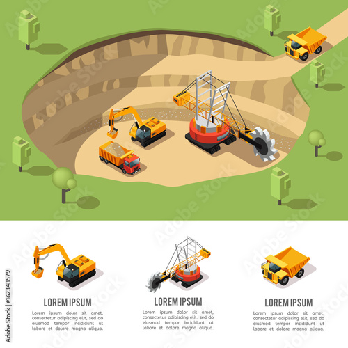 Colorful Isometric Coal Extraction Composition