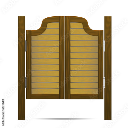 Wooden Brown Gate or Door in Saloon, Bar or Pub. Vector