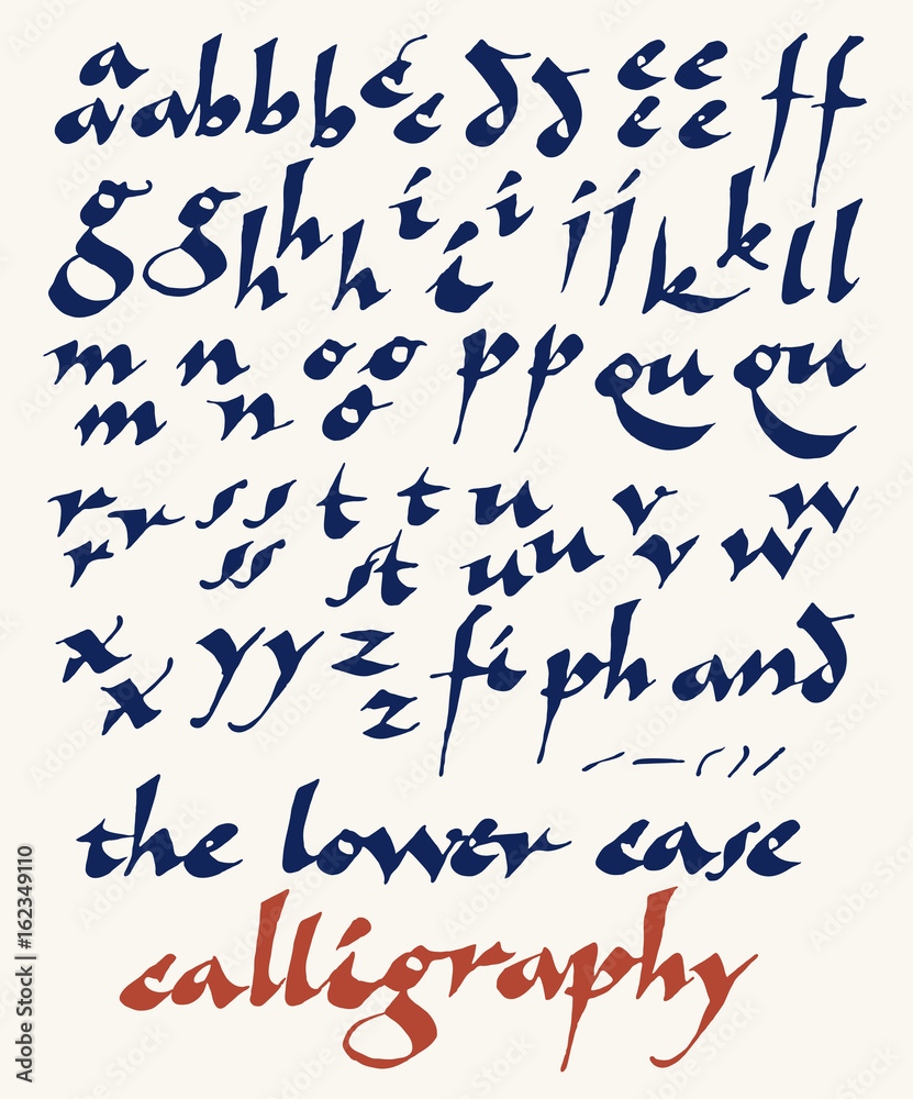 lowercase calligraphy alphabet, at least two alternatives per glyph