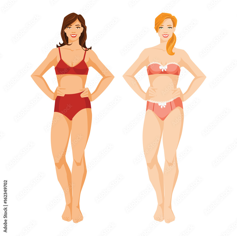 vector illustration of redhead and brunette girls in underwear on white background vector illustration of redhead and brunette girls in underwear on white background