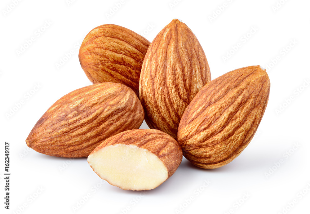 Almonds isolated. Almond on white background, clipping path included. Full depth of field. Almonds isolated. Almond on white background, clipping path included. Full depth of field.