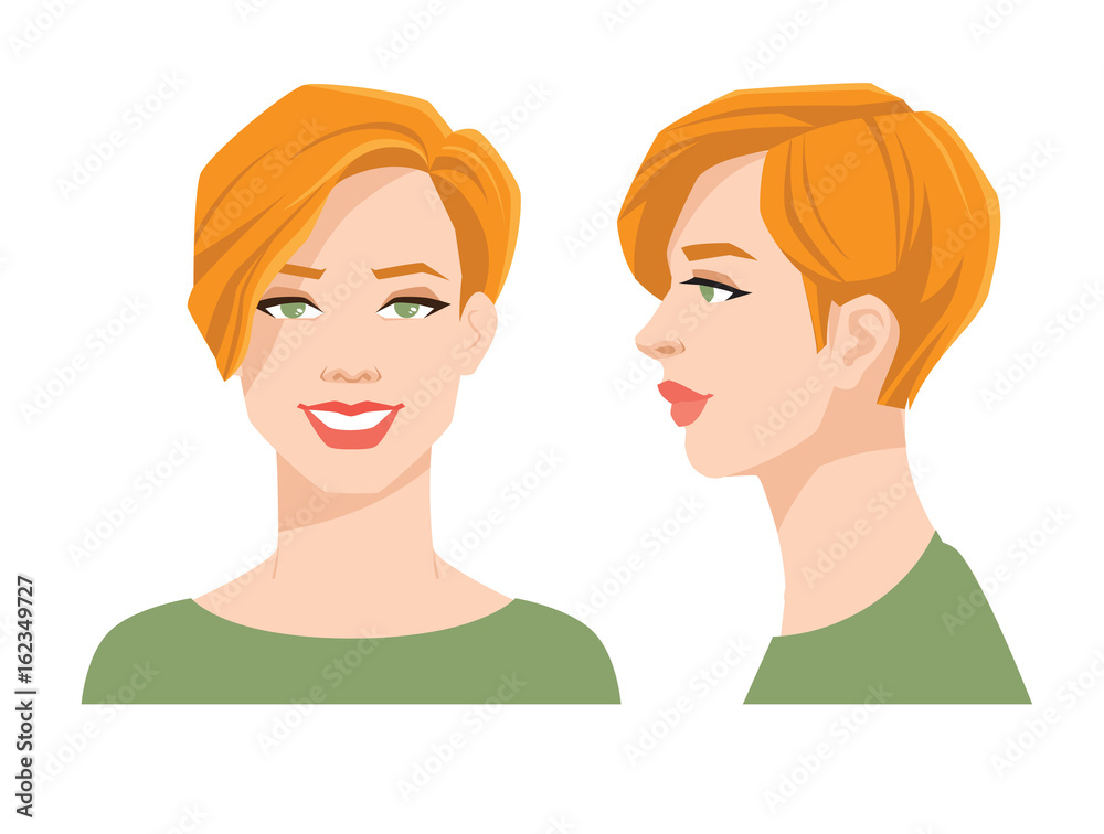 Vector illustration of beautiful woman's face on white background. Various turns heads. Face in front and profile. Vector illustration of beautiful woman's face on white background. Various turns heads. Face in front and profile.