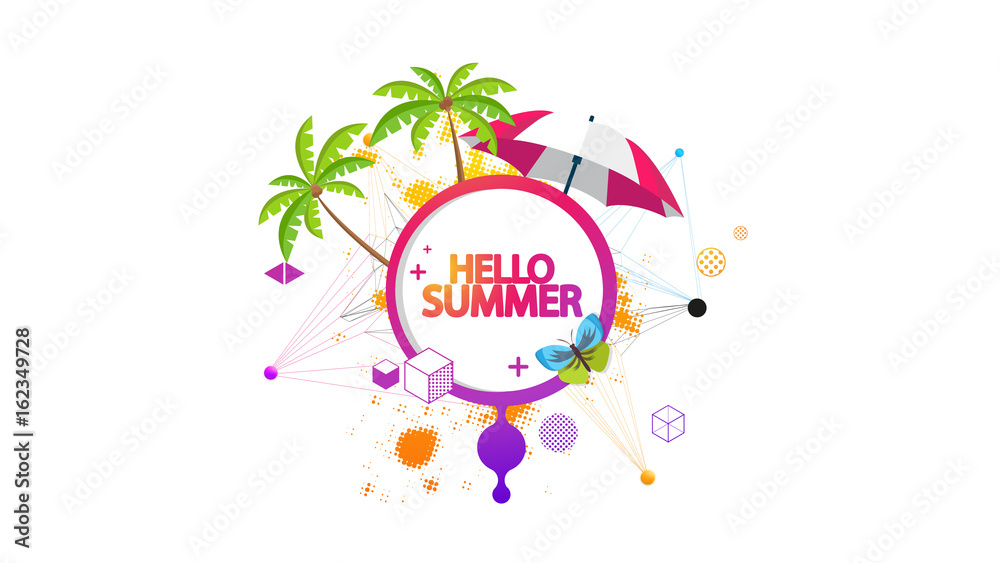 Abstract Summer Decorative Greeting Background Vector Illustration on White.