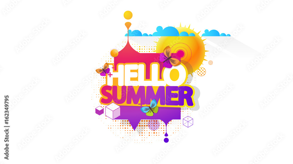 Abstract Summer Decorative Greeting Background Vector Illustration on White.