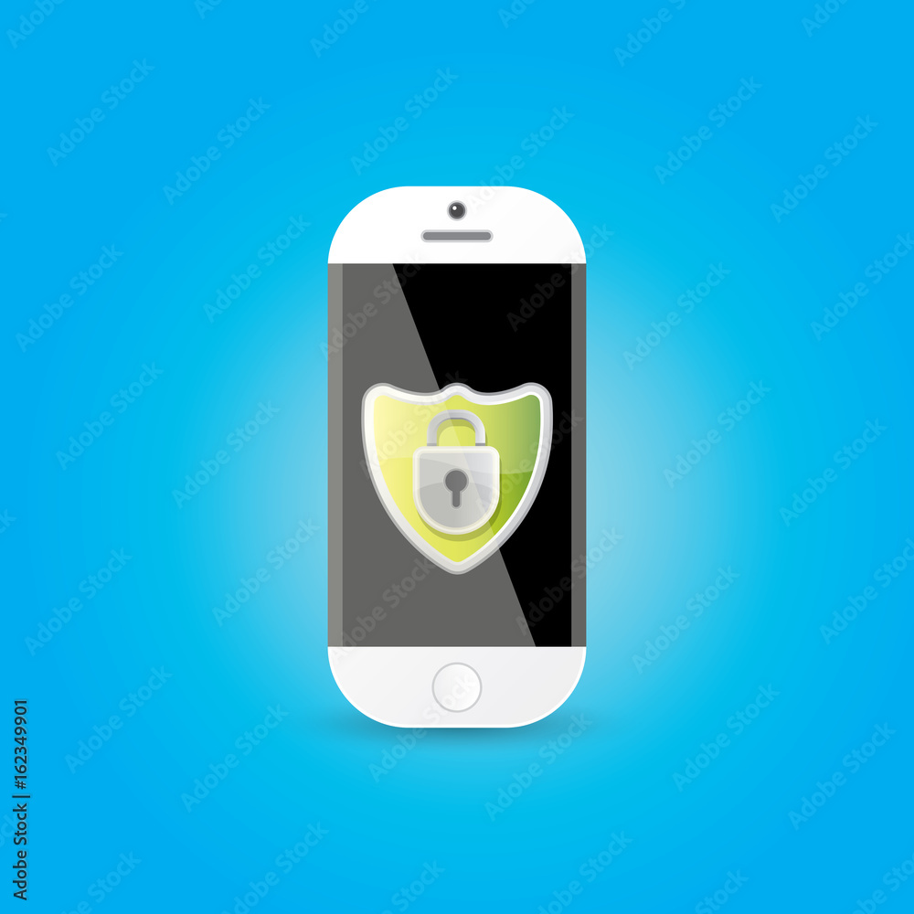Mobile security app screen with shield and lock Mobile security app screen with shield and lock
