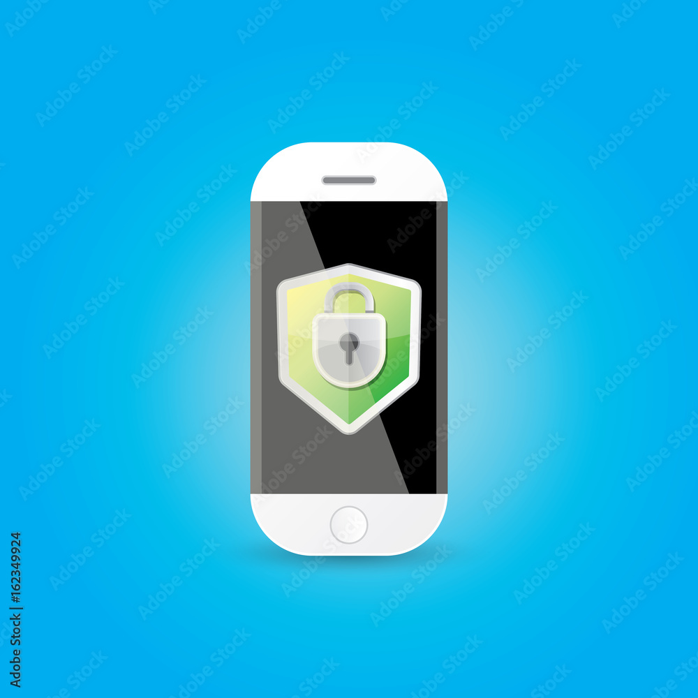 Mobile security app screen with shield and lock Mobile security app screen with shield and lock