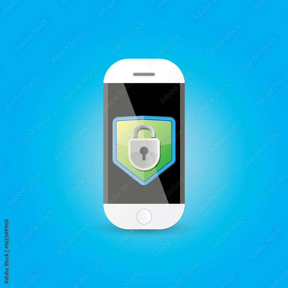 Mobile security app screen with shield and lock Mobile security app screen with shield and lock