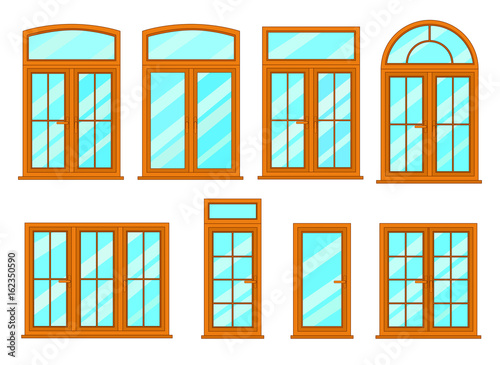 Vector collection of various windows types. For interior and exterior use. Flat style.