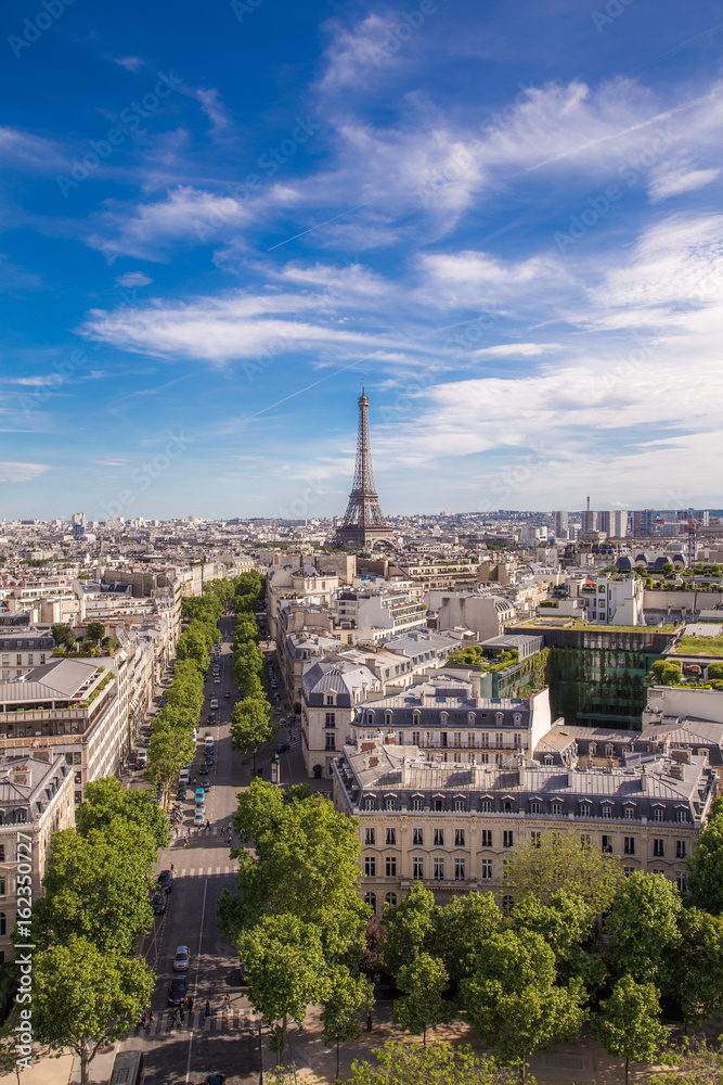 Fototapeta premium Summer view of Paris with Eiffel tower 