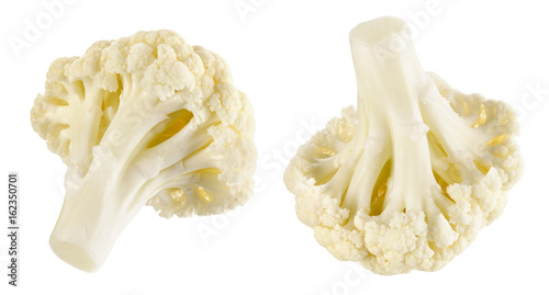 Piece of cauliflower isolated on white. Macro. Collection. With clipping path.