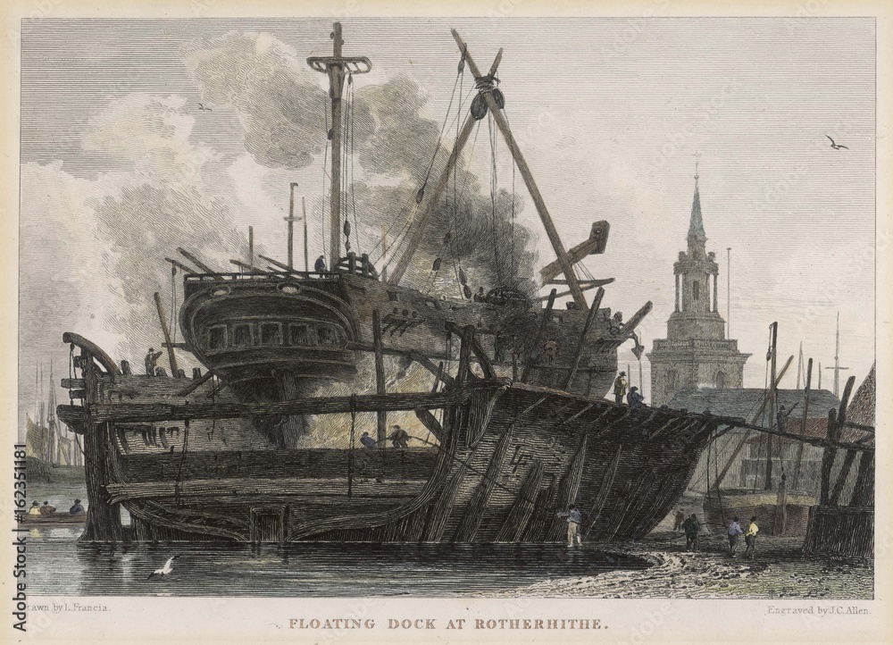 Floating Dock London. Date: circa 1830