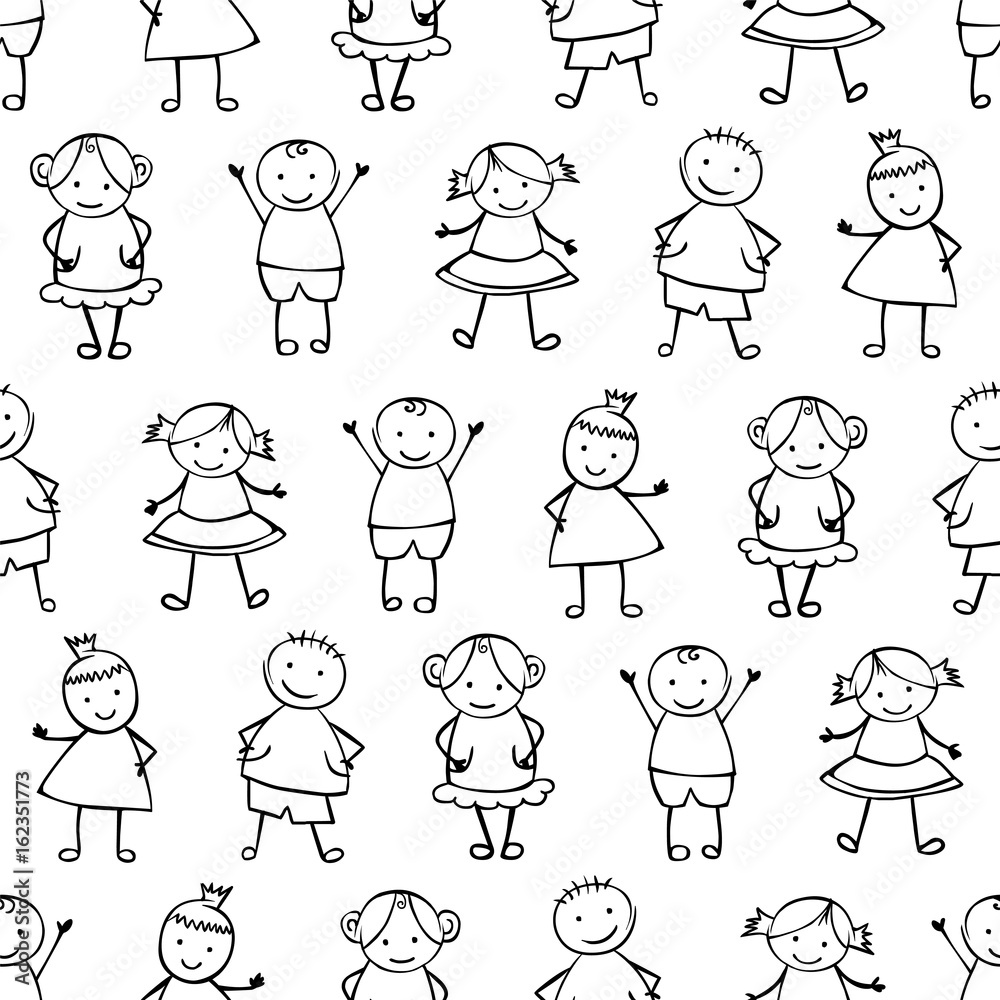 Seamless vector pattern - people in children's style Seamless vector pattern - people in children's style