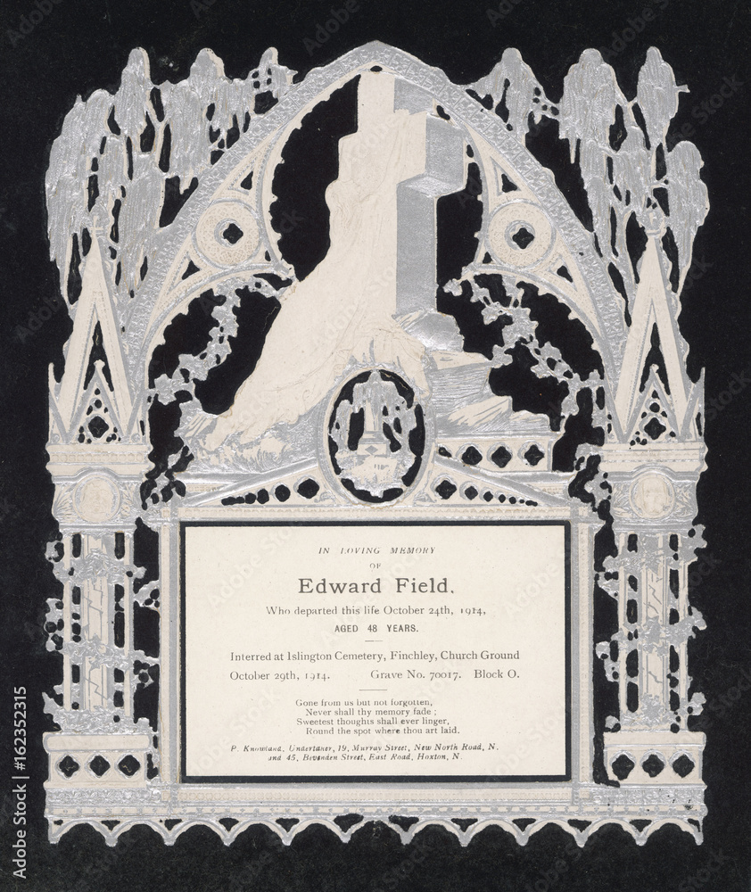 Obraz premium Funeral Invitation. Date: 1914