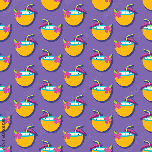 Summer vector seamless pattern with coconut drink