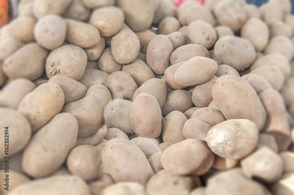 Lot of organic potato product ready for cooking on fresh market Lot of organic potato product ready for cooking on fresh market