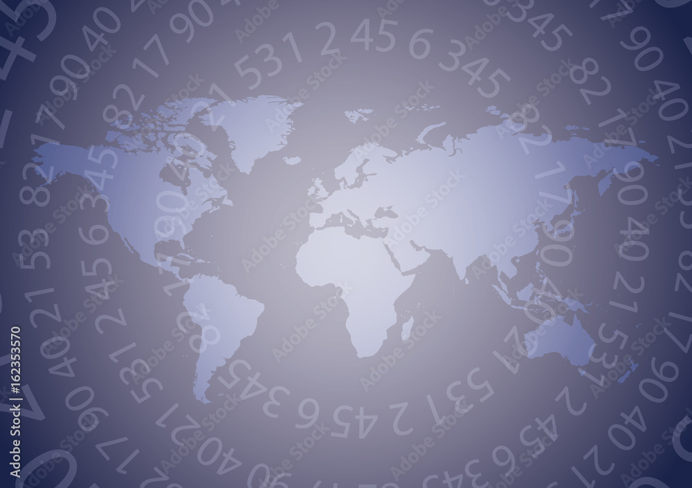 violet background with map of the world - vector with radial gradient and numbers violet background with map of the world - vector with radial gradient and numbers