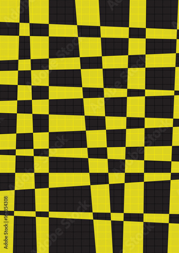 Geometric background with yellow and black cross strips. Vector strip background.