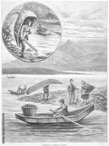 Coracles - Curragh Boats. Date: circa 1880 photo