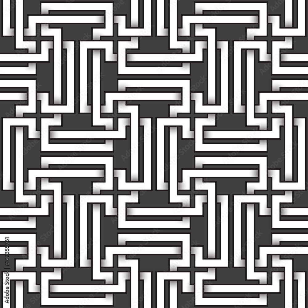 Abstract repeatable pattern background of white twisted bands with black strokes. Swatch of shapes plexus in polygons form. Seamless pattern in vintage style. Abstract repeatable pattern background of white twisted bands with black strokes. Swatch of shapes plexus in polygons form. Seamless pattern in vintage style.
