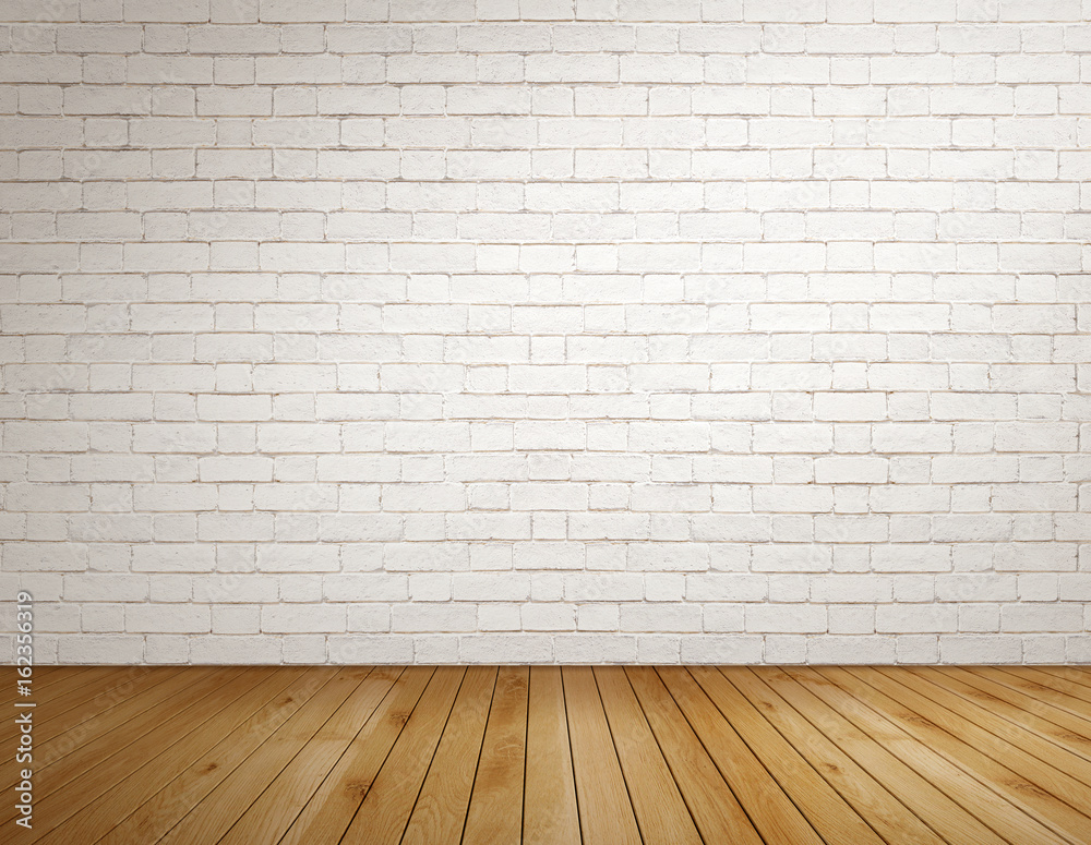 Fototapeta premium Pokój murowany z drewnianą podłogą
