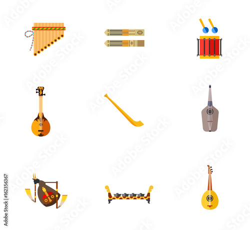 Folk musical instruments icon set photo