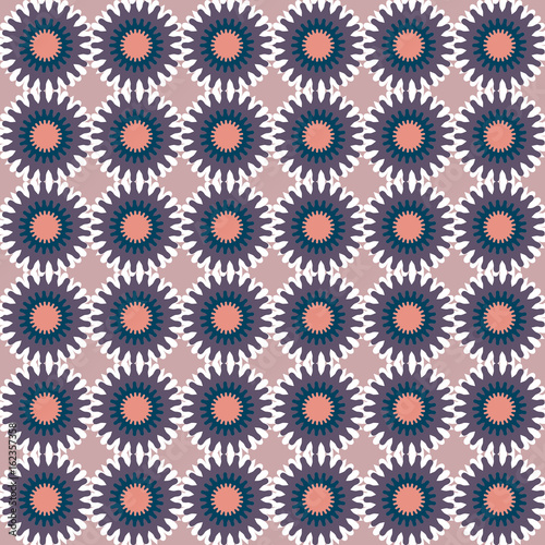 Modern vector abstract seamless geometric pattern with stylized flowers in retro scandinavian style.