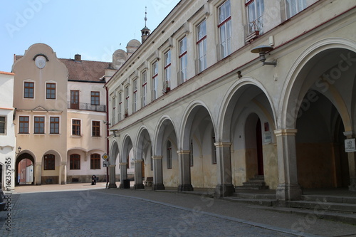 Arcade on Square of peace in Slavonice, Czech republic