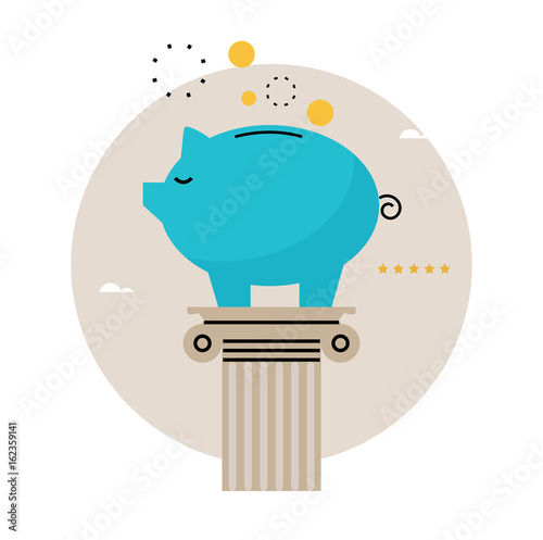 Piggy bank concept, financial investment, budget management, savings account, deposit, pension fund money, financial planning flat vector illustration design for mobile and web graphics