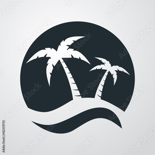 Icono plano isla con ola en fondo degradado