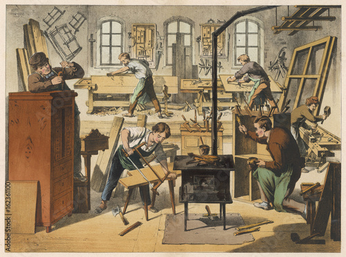 Workshop of a carpenter and joiner. Date: 1875