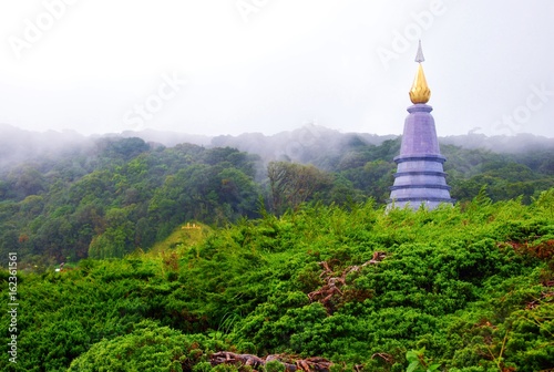 Famous place leisure travel of Chiang Mai  Northern Thailand. The mountain is a pagoda called Maha Chedi Nopponphumsiri  Stupa on Doi Inthanon.