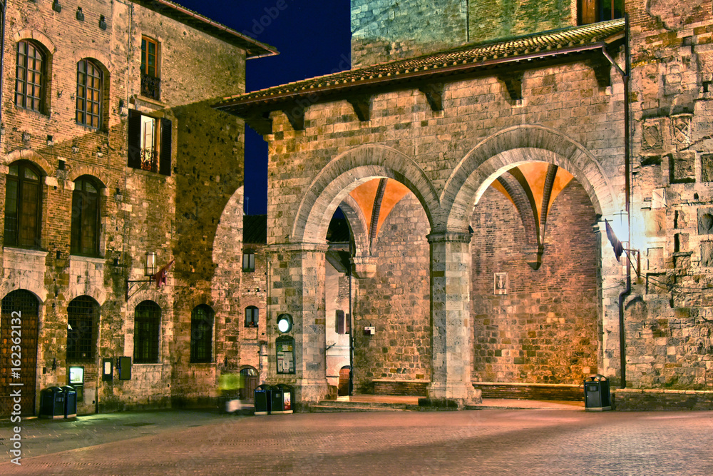 Street view of San Gimignano in Tuscany, Italy by night