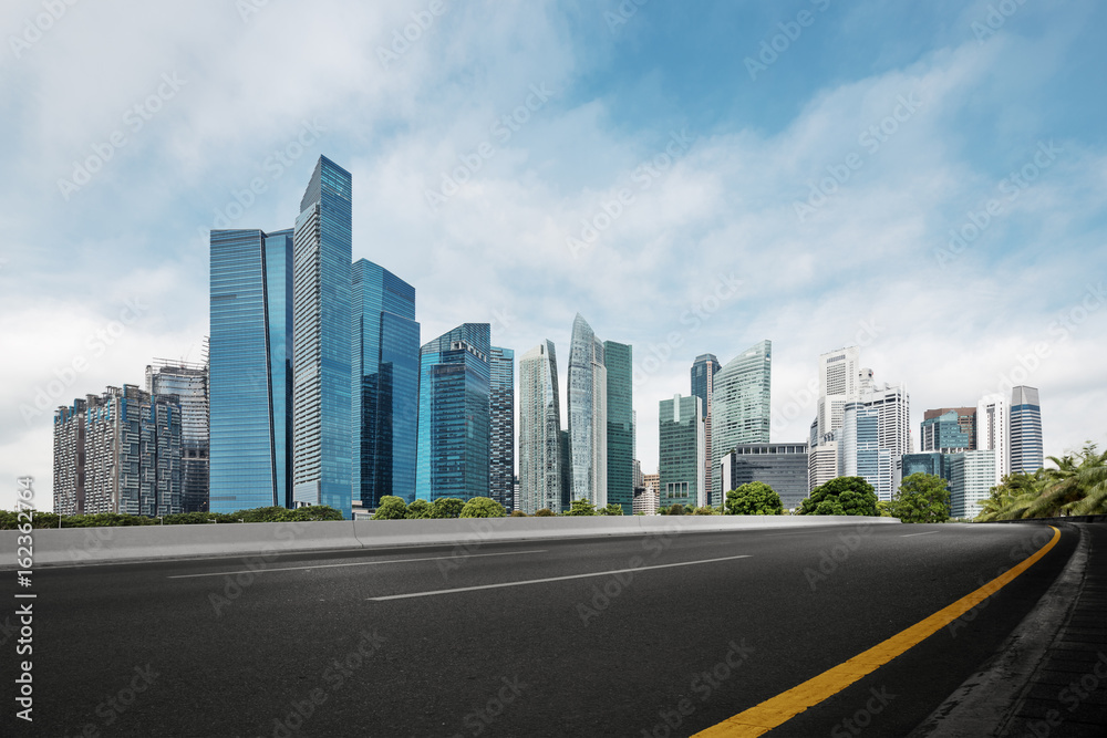 empty road with modern buildings