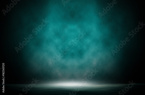 Blue spotlight stage smoke design background, Colorful Spotlights. © r_tee