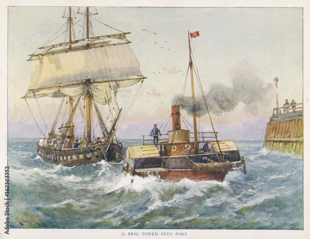 Obraz premium Tug with Brig. Date: 1897