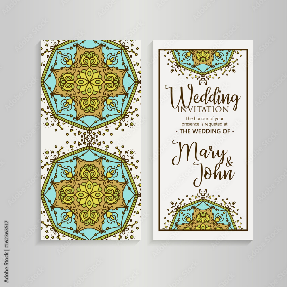 Vector luxury wedding invitation with mandala