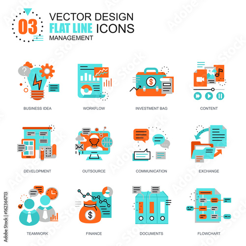 Flat line project management icons