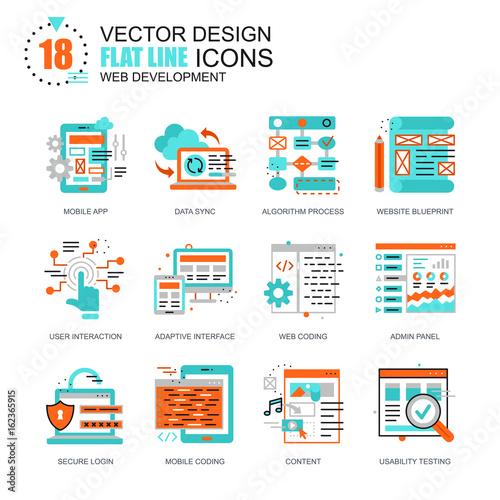 Flat line web development icons