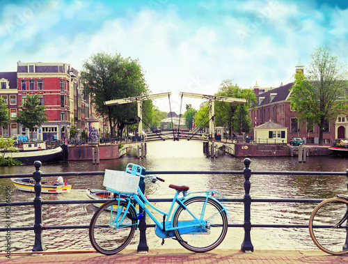 Bicycle on the bridge of Amsterdam