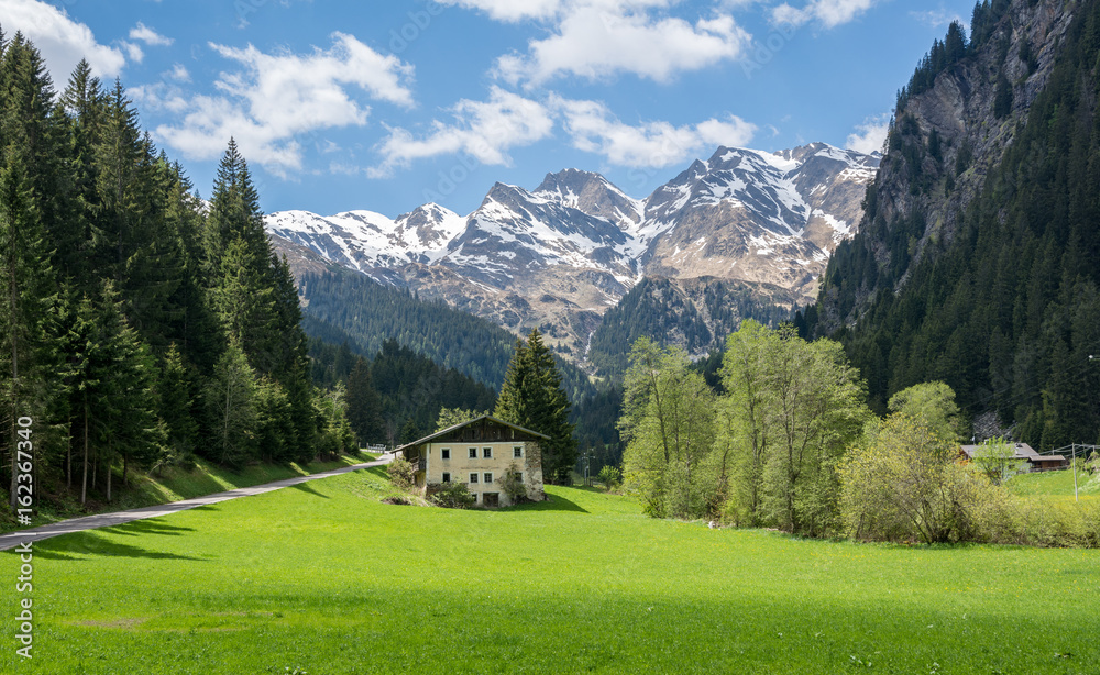 Racines Valley in South Tyrol, Italy.  Lonely  house in a valley