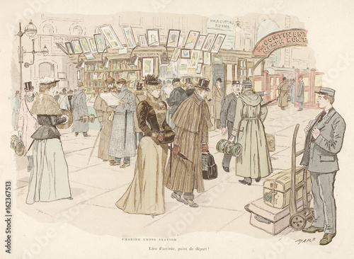 W H Smith bookstall  Charing Cross Station  London. Date: circa 1890