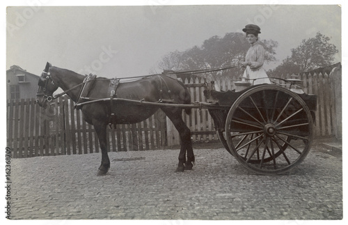 Dairy Woman in Her Cart. Date: circa 1905