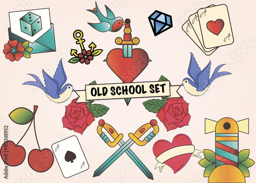 Colletion of isolated old school tattoos vector
