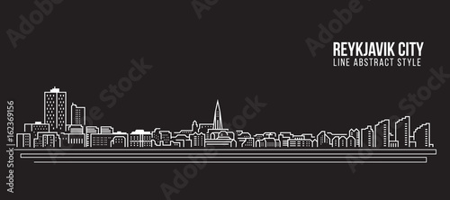 Cityscape Building Line art Vector Illustration design - Reykjavik city